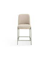 Dion Upholstered Counter Stool in Camel Synthetic Leather and Brushed Nickel Metal - What A Room