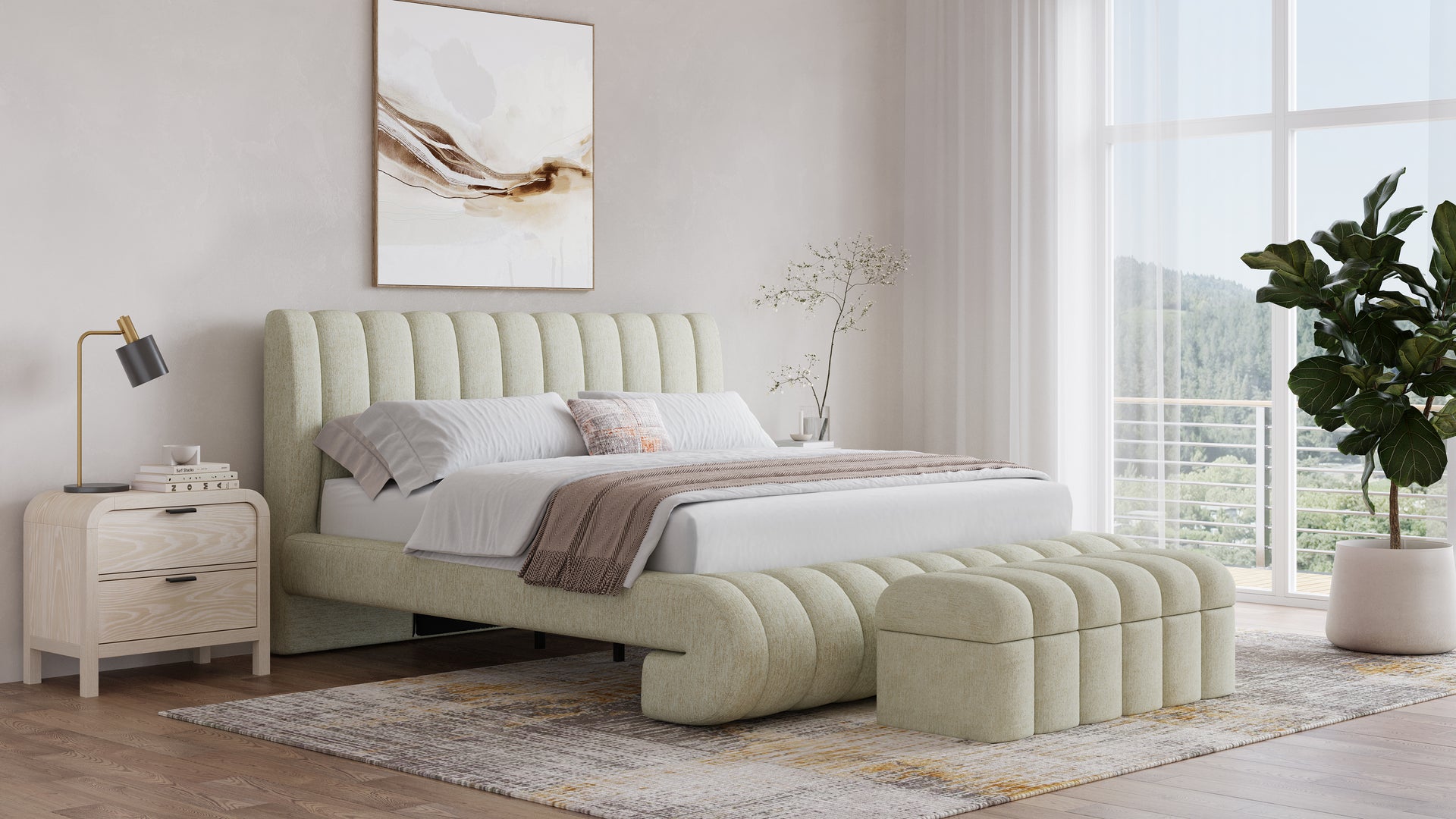 Savage Maximalist Upholstered Bed in Sandy Chenille - What A Room