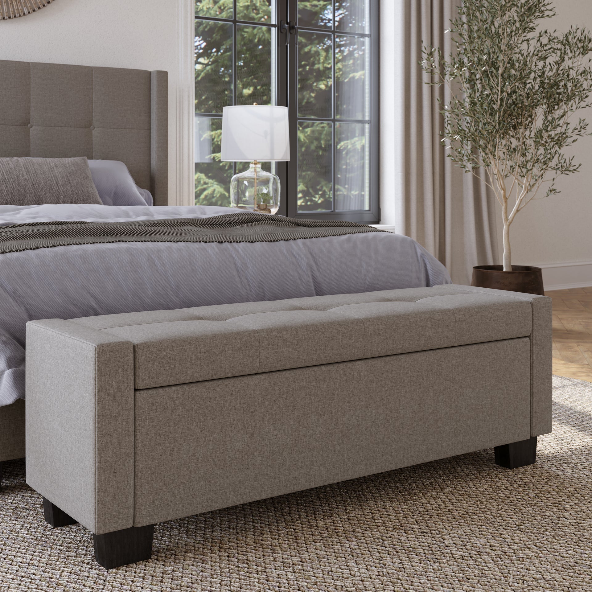 Madeleine Tufted Storage Bench in Dolphin Linen - What A Room