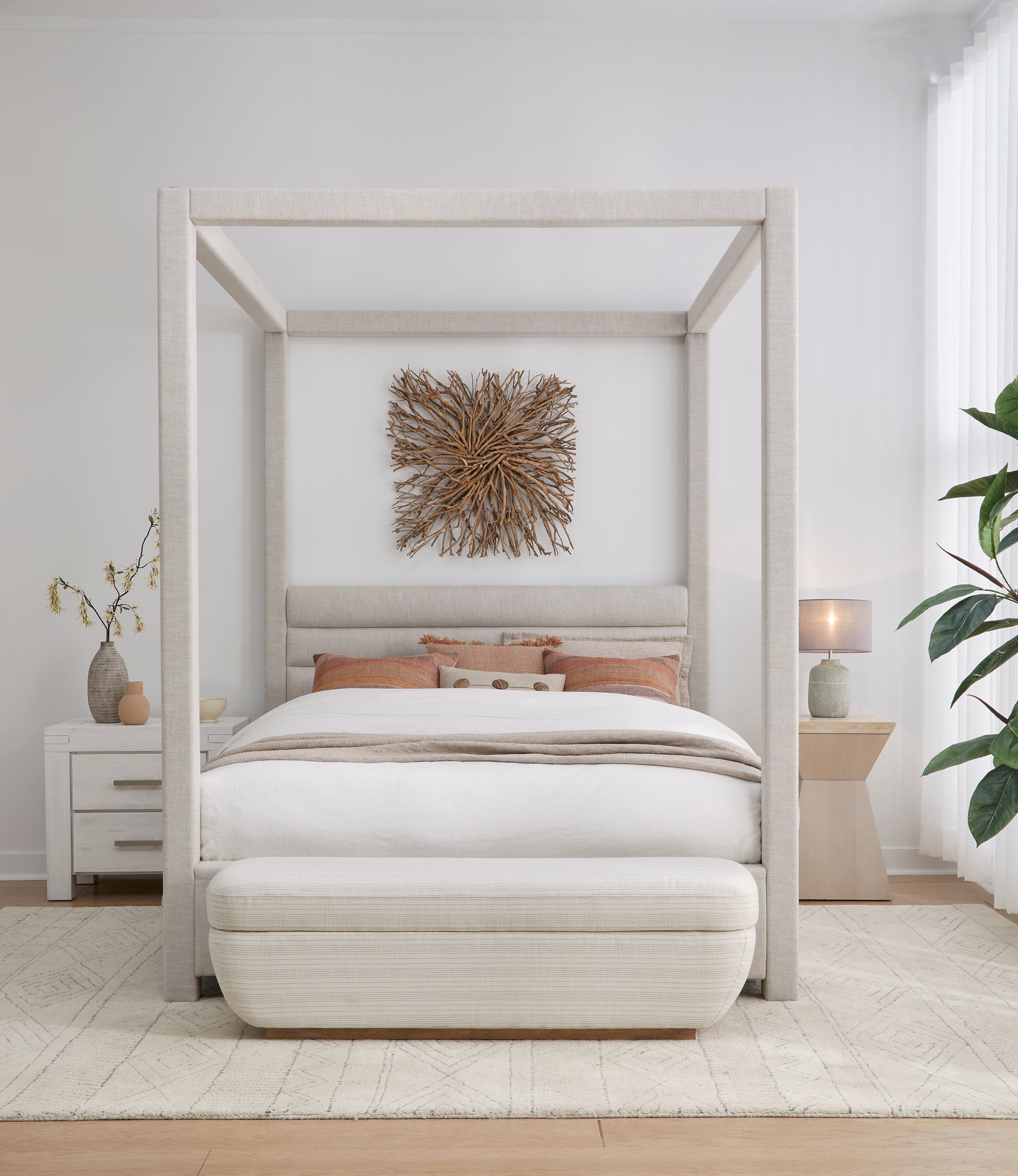Rockford Upholstered Canopy Bed in Turtle Dove Linen - What A Room