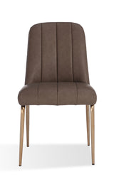 Apollo Upholstered Dining Chair in Cinnamon Synthetic Leather and Brushed Bronze Metal (Set of 2) - What A Room
