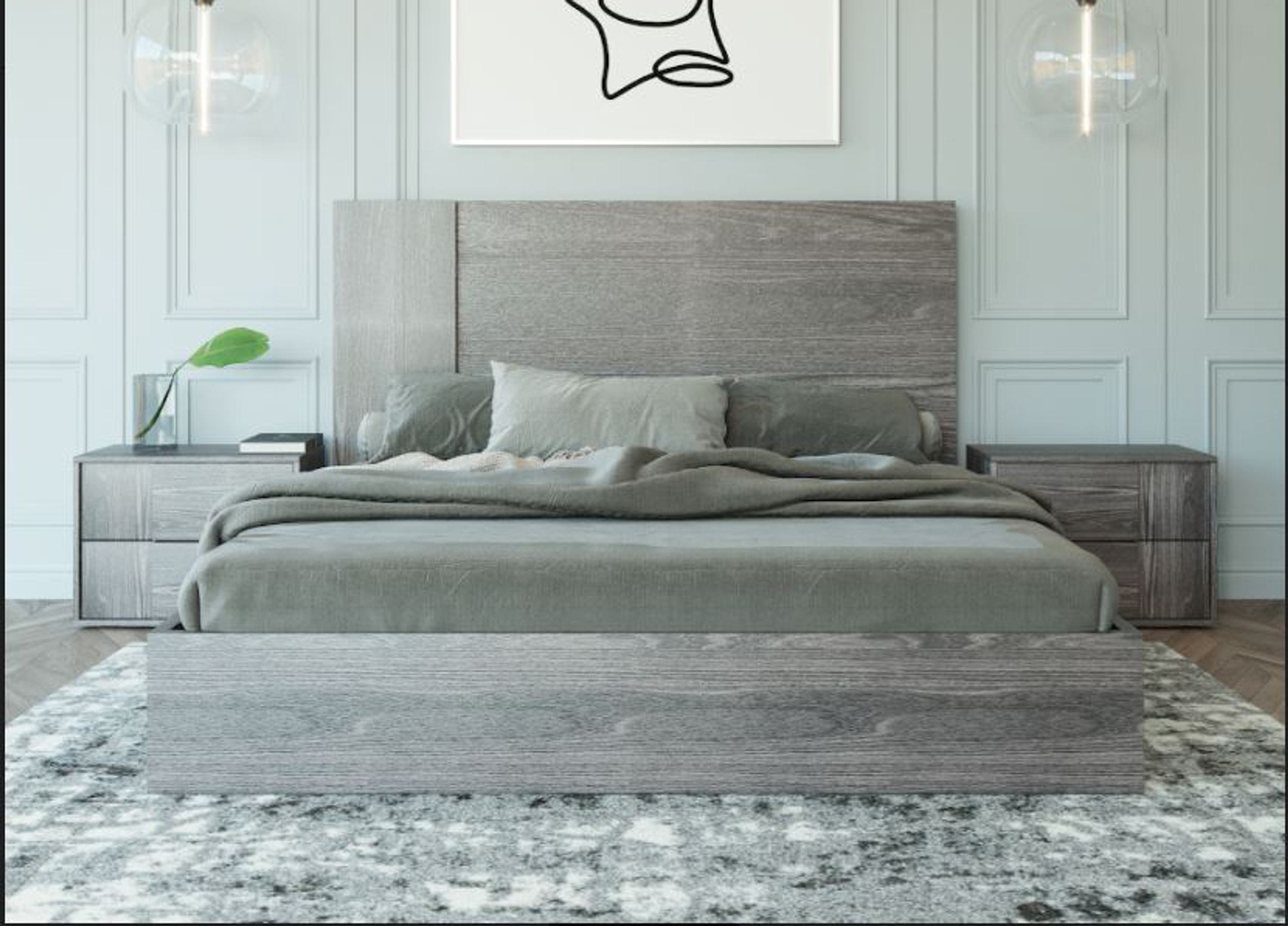 Nova Domus Asus - Italian Modern Elm Grey Bed - What A Room