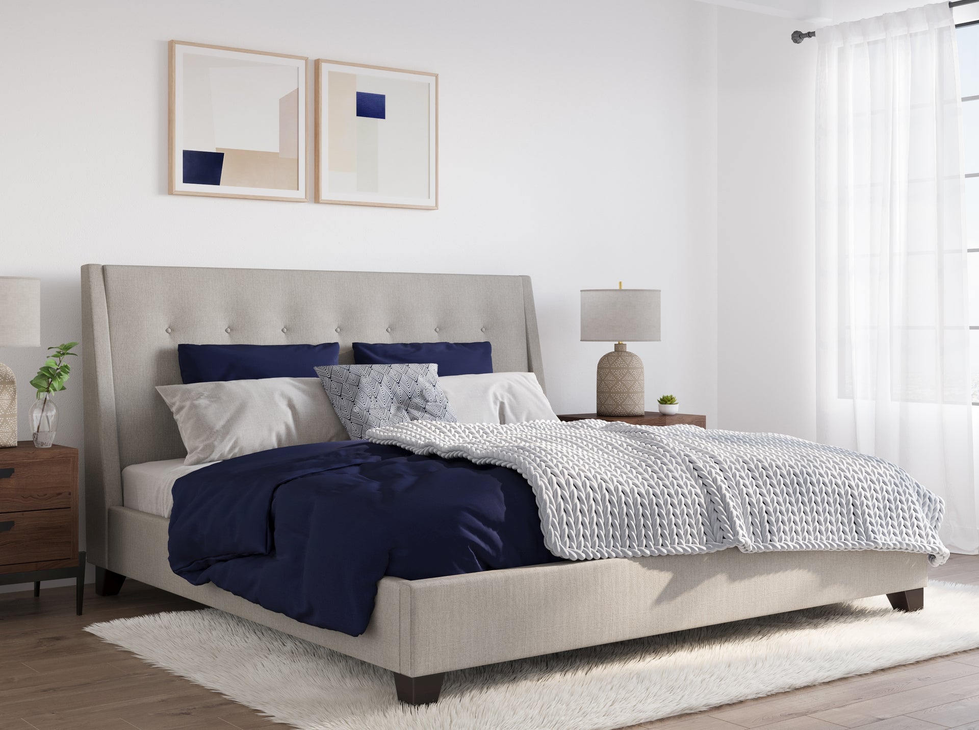 Madera Upholstered Platform Bed in Putty - What A Room