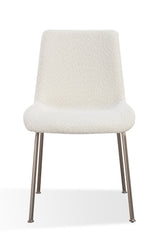 Jade Upholstered Dining Chair in Cottage Cheese Boucle and Brushed Nickel Metal (Set of 2) - What A Room