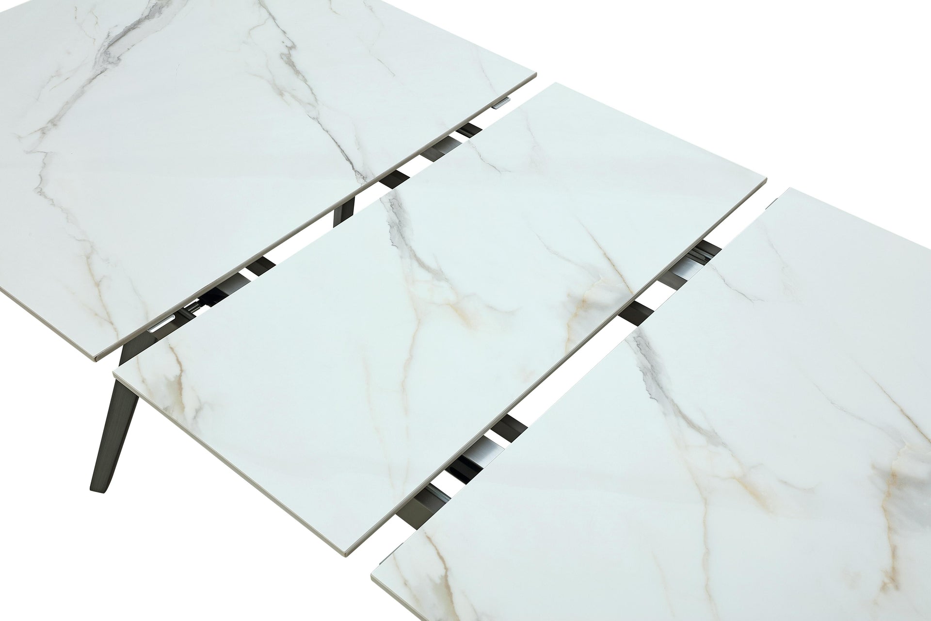 Lucia Extendable Stone Top Metal Leg Dining Table in Polished Cappuccino and Gunmetal - What A Room