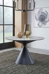Winston Stone Top Metal Base Round Dining Table in Grigio - What A Room