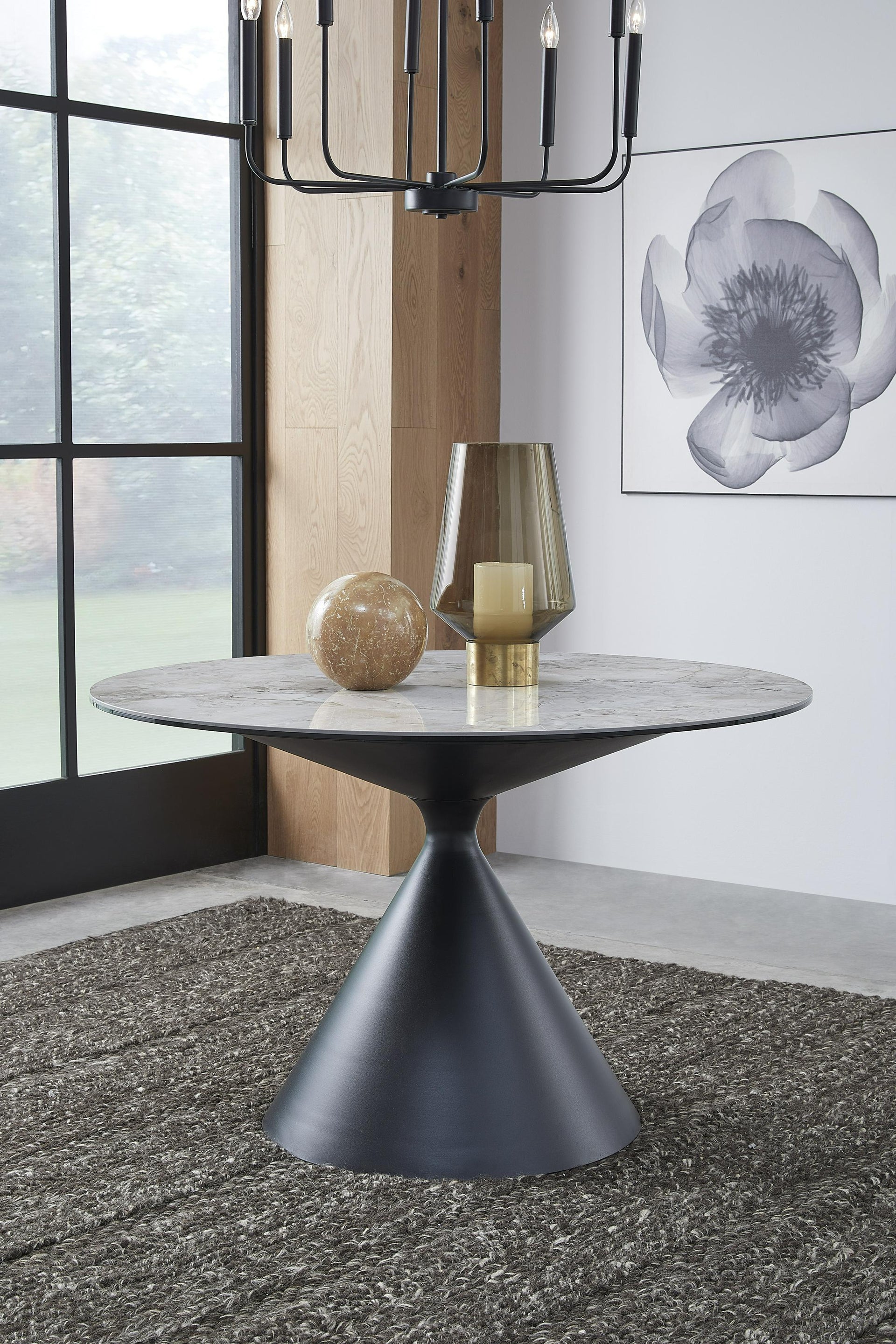 Winston Stone Top Metal Base Round Dining Table in Grigio - What A Room