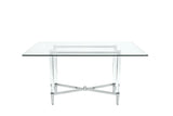 Marilyn Glass Top Dining Table in Polished Stainless Steel and Clear Acrylic - What A Room