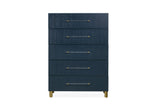 Argento Five Drawer Chest in Navy Blue and Burnished Brass - What A Room