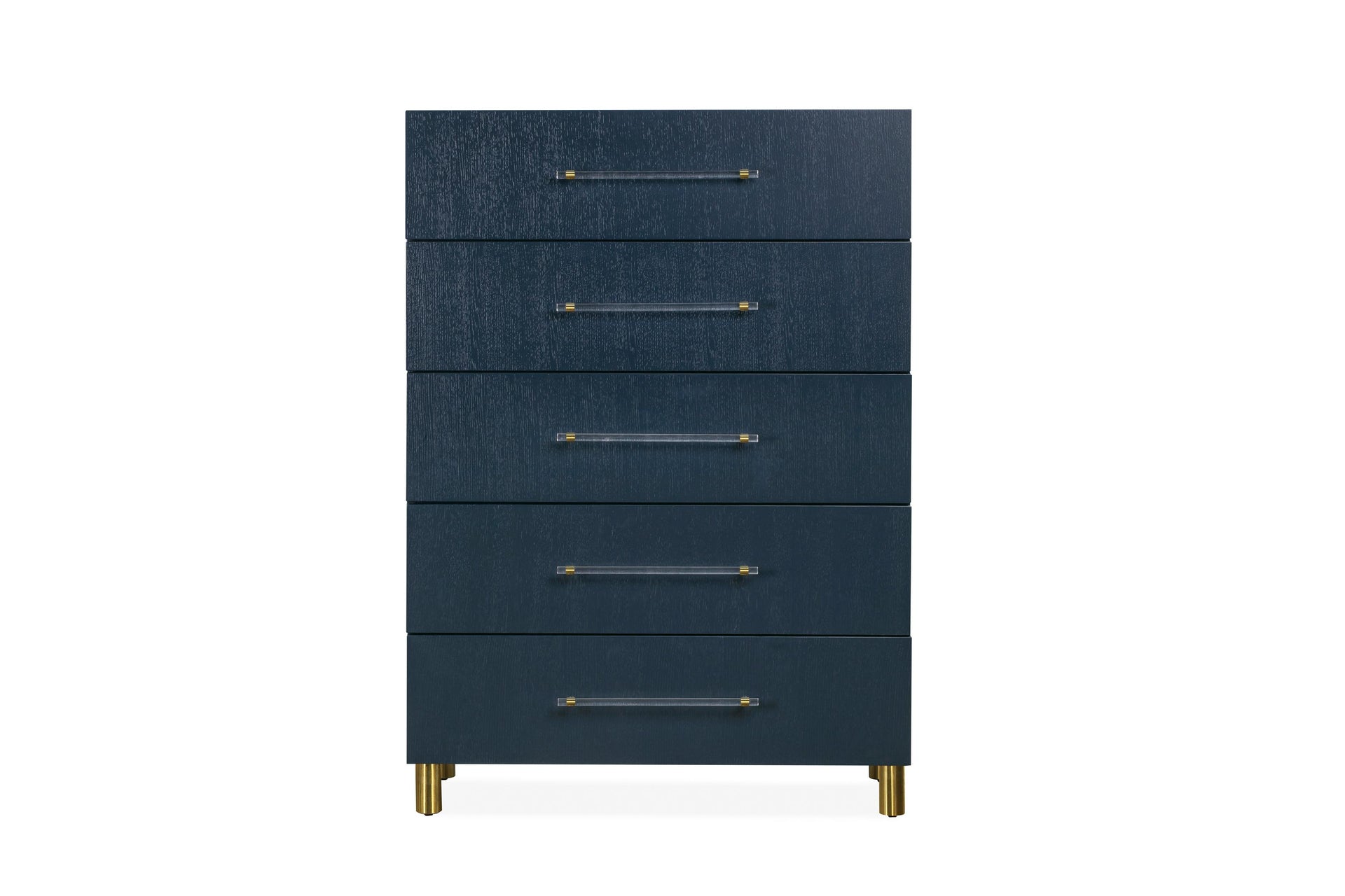 Argento Five Drawer Chest in Navy Blue and Burnished Brass - What A Room