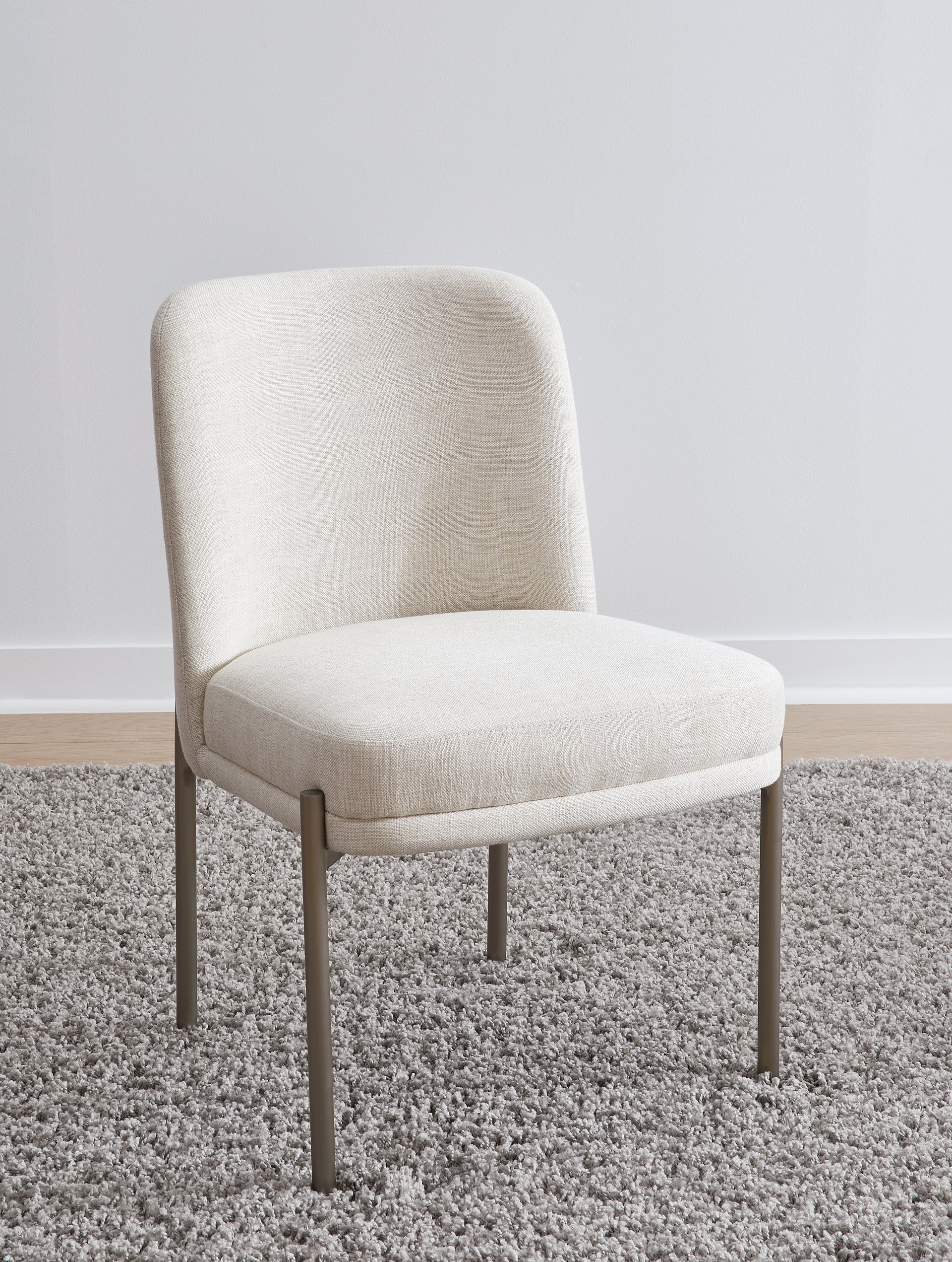 Dion Upholstered Dining Chair in Natural Light Linen and Brushed Nickel Metal (Set of 2) - What A Room