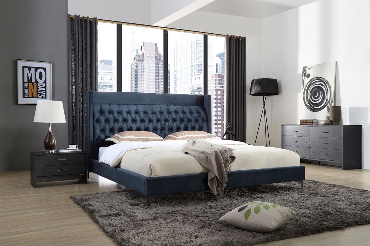 Modrest Wales Modern Blue Fabric Bed - What A Room