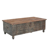 Antique Coffee Table Trunk with Metal Straps - What A Room