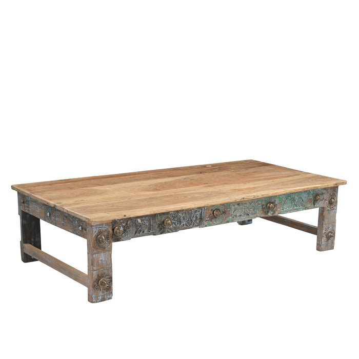 Old Wood Coffee Table with Carving - What A Room