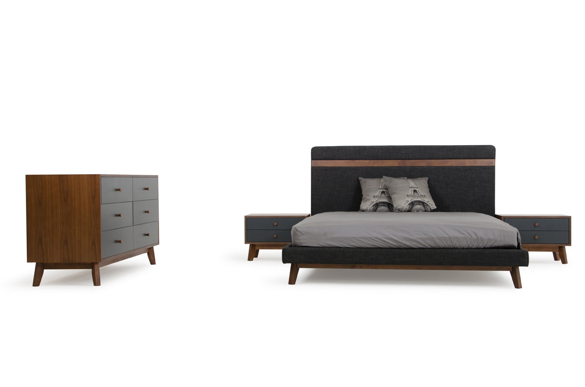 Nova Domus Dali Mid-Century Grey Fabric & Walnut Bed - What A Room