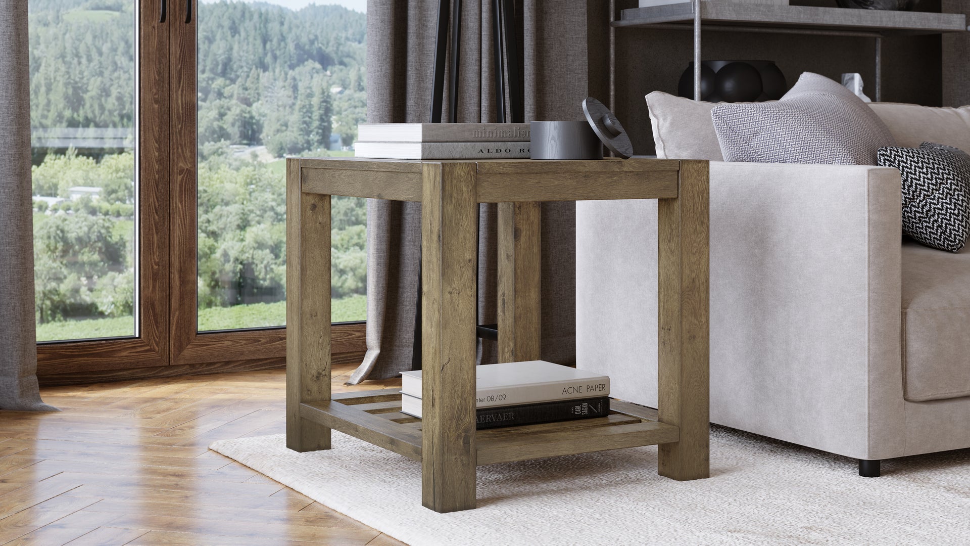 Canyon Solid Wood Rectangular End Table in Washed Grey - What A Room