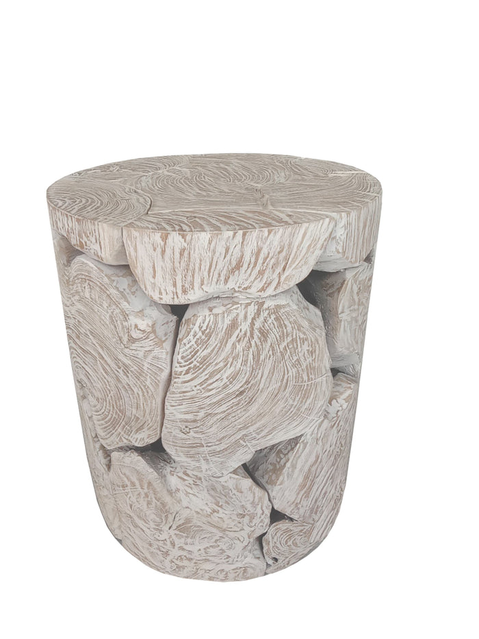 One Teak Slice Round End Table in Bleached Teak - What A Room