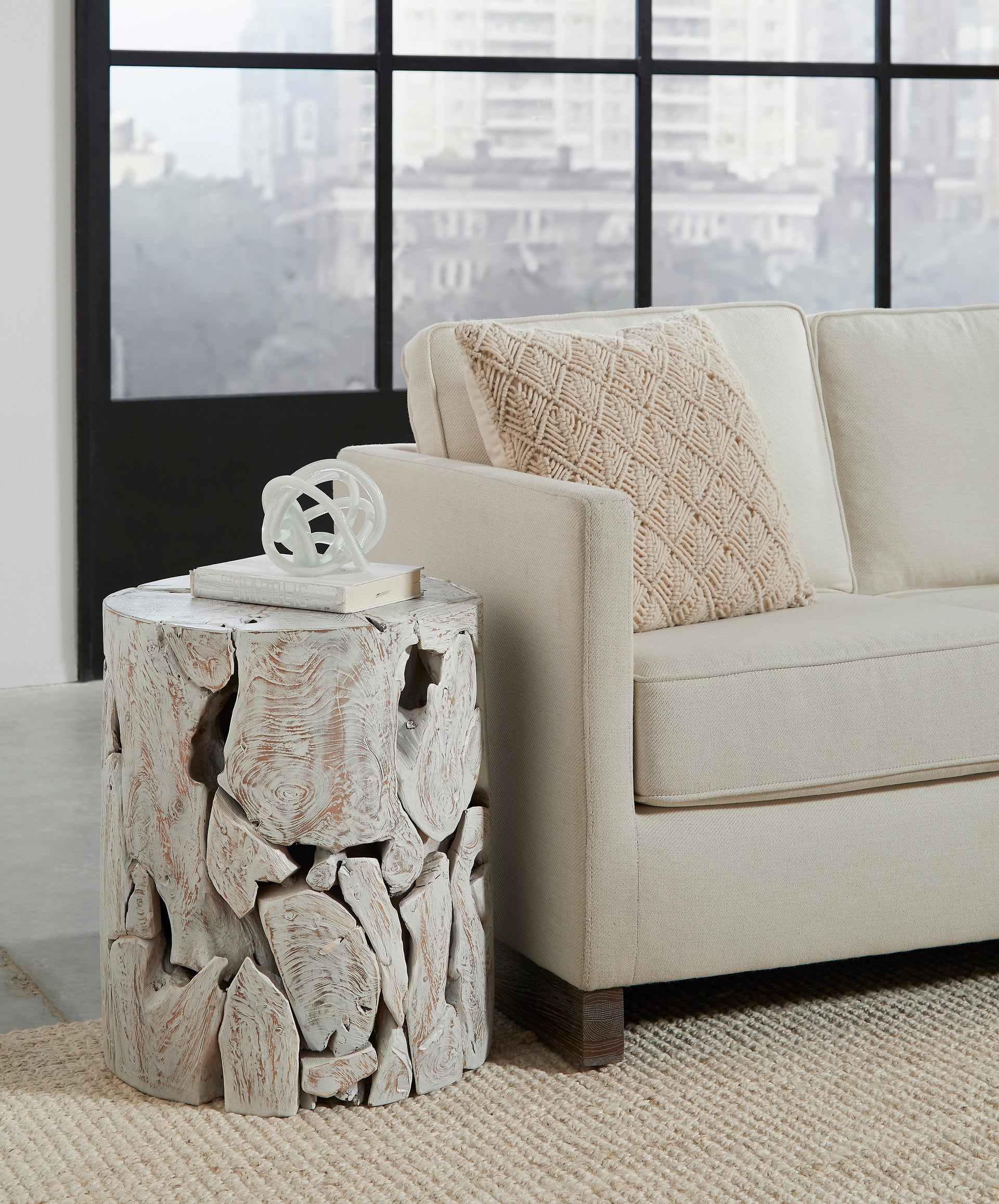 One Teak Slice Round End Table in Bleached Teak - What A Room
