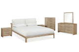 Furano Upholstered Two Cushion Platform Bed in Ginger and Natural Linen - What A Room
