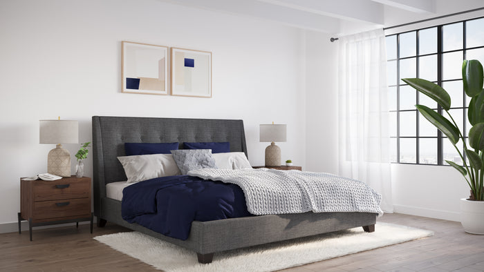 Madera Upholstered Platform Bed in Dark Charcoal - What A Room
