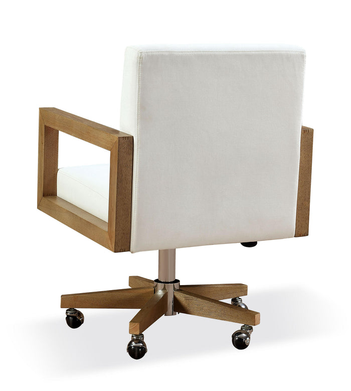 One Wood Frame Home Office Chair in Solid Wood and White Canvas - What A Room