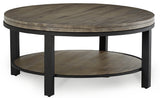 Canyon Solid Wood and Metal Round Coffee Table in Washed Grey - What A Room