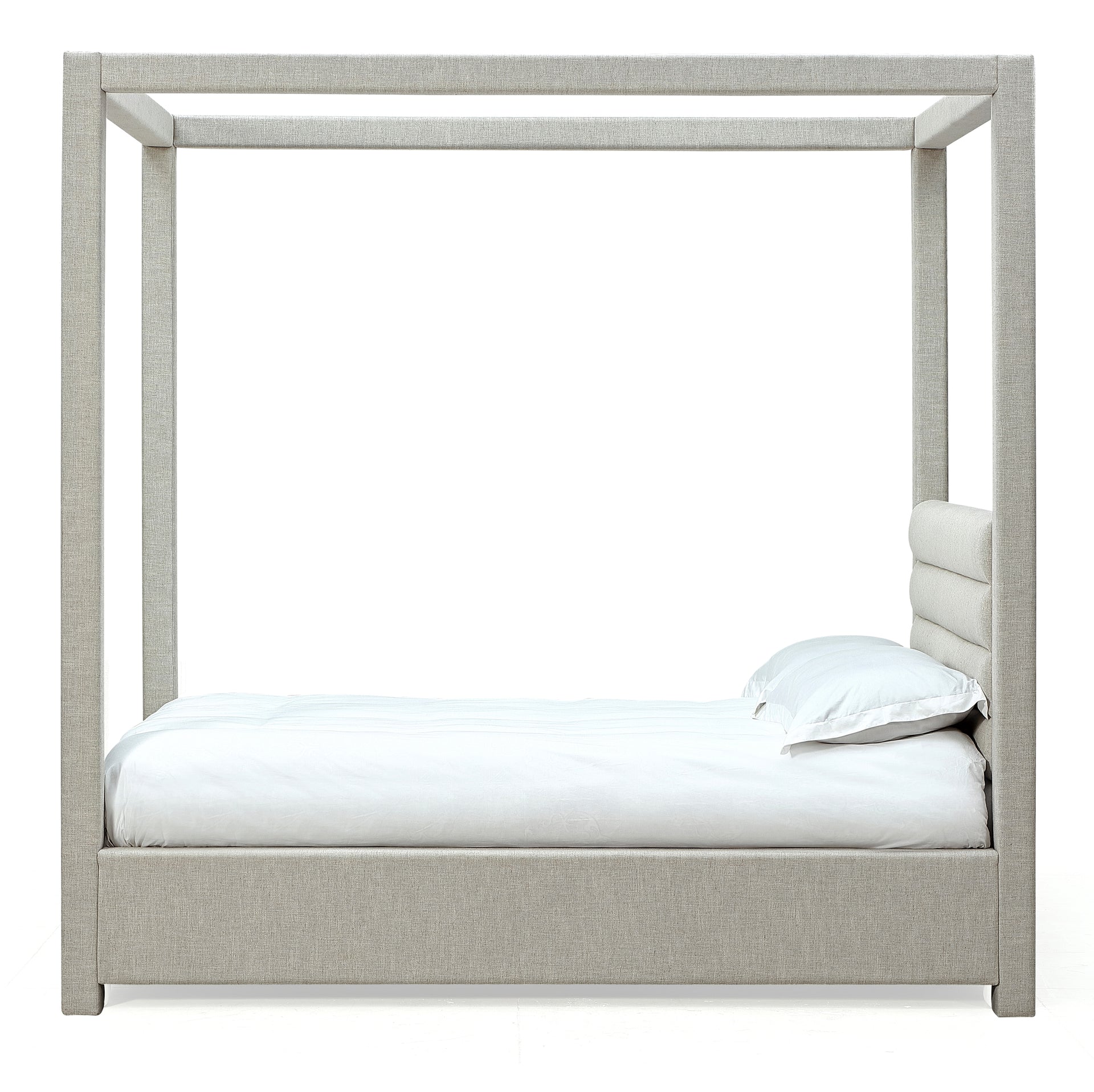 Rockford Upholstered Canopy Bed in Turtle Dove Linen - What A Room