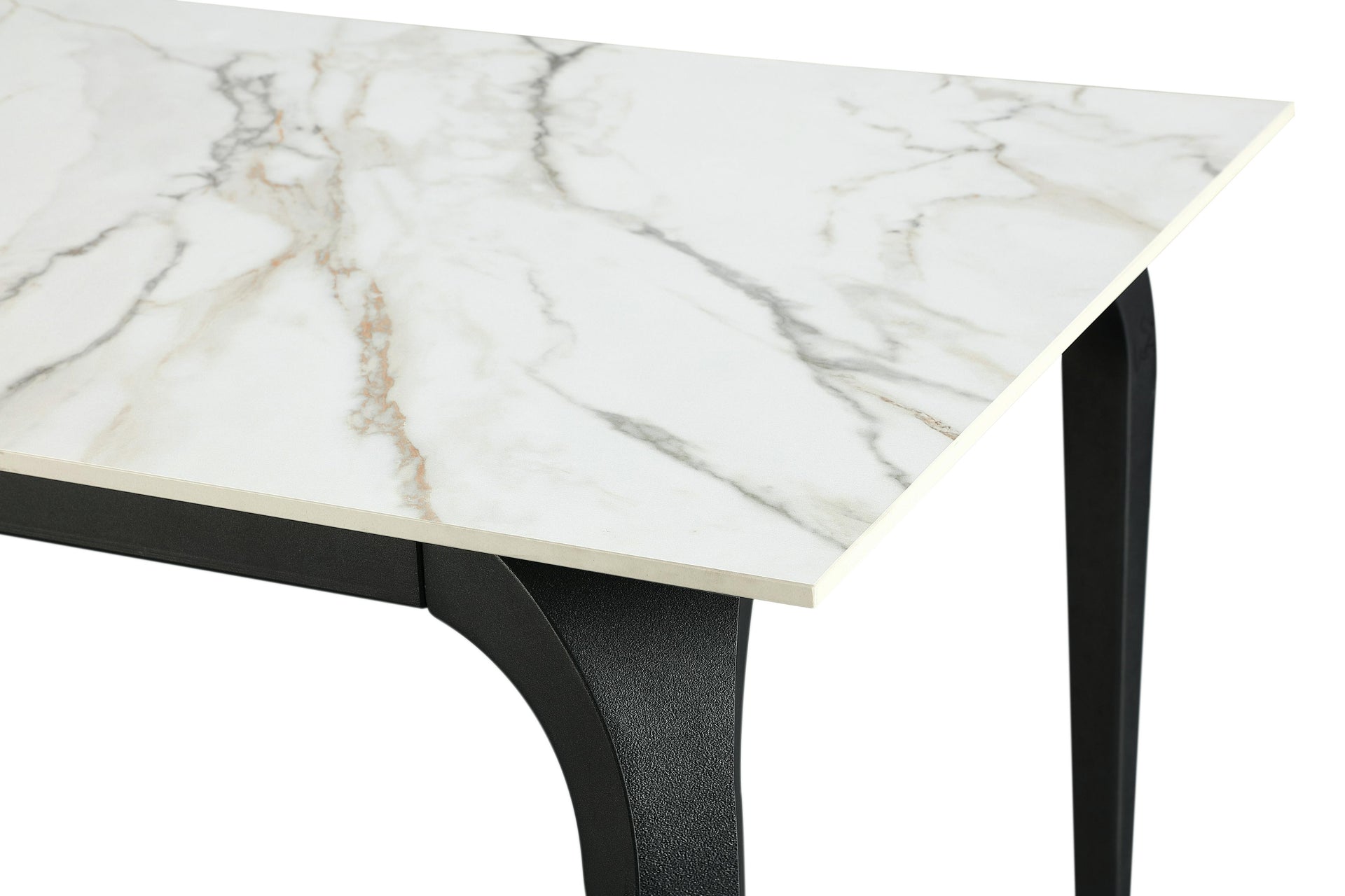 Nicoya Stone Top Rectangular Dining Table in Pumpkin Spice Stone and Black Metal - What A Room