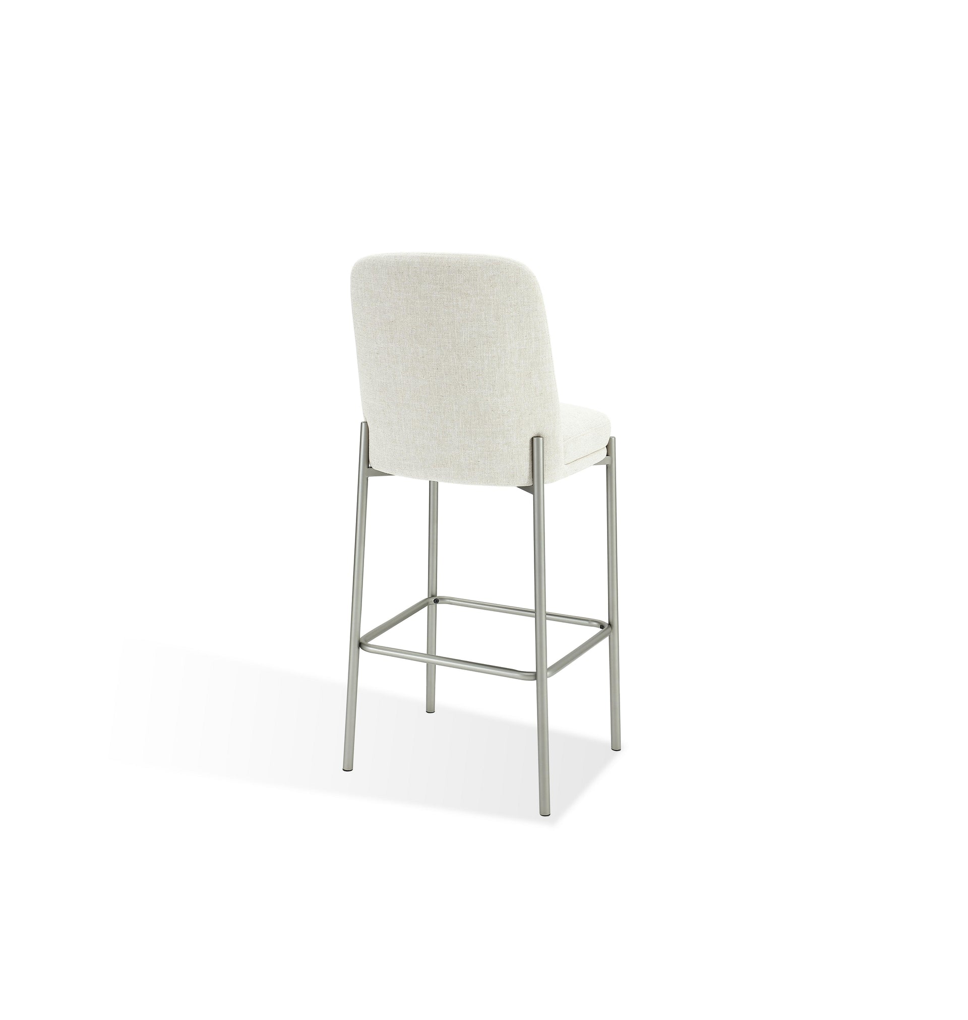Dion Upholstered Bar Stool in Natural Light Linen and Brushed Nickel Metal - What A Room
