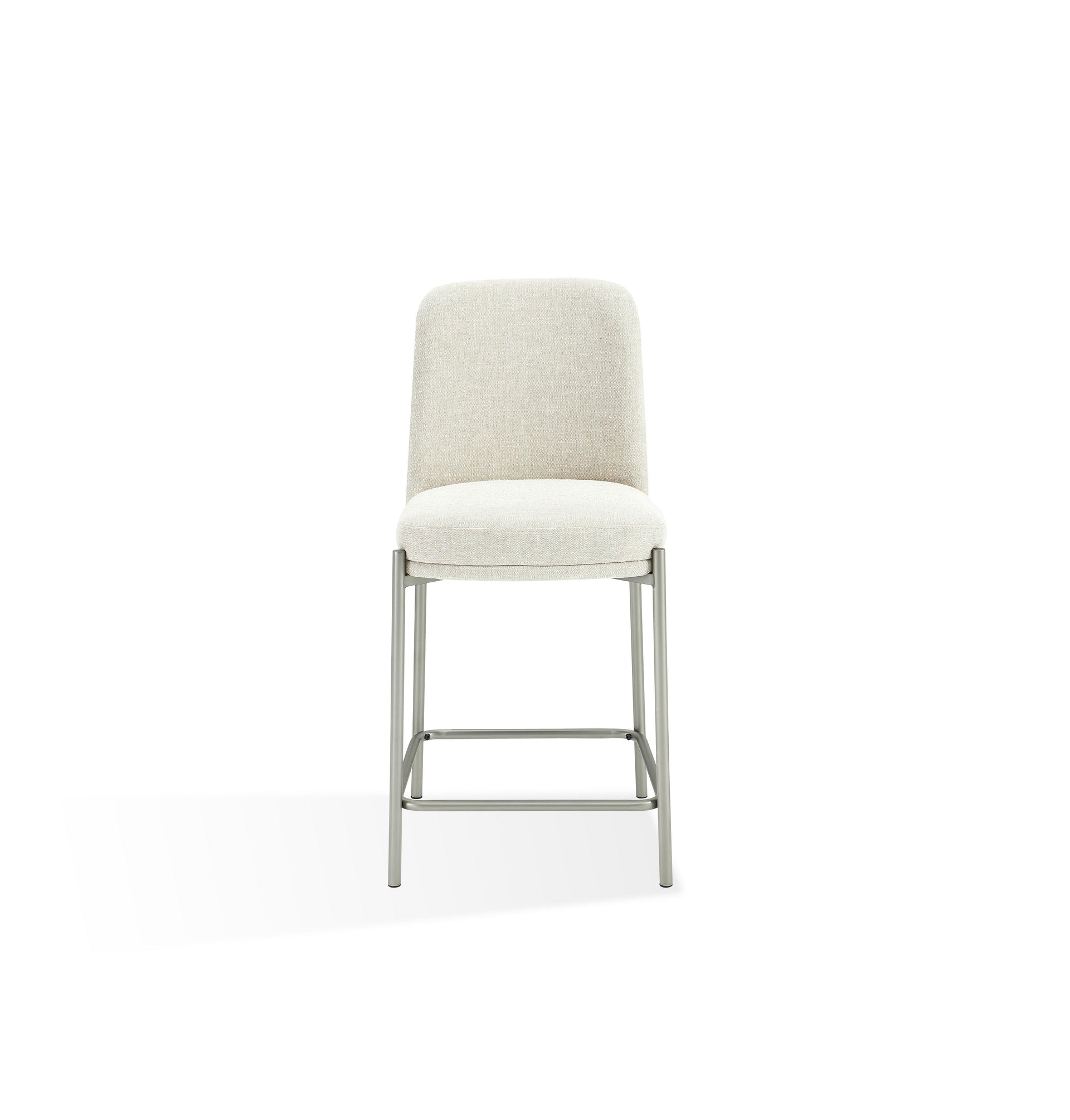 Dion Upholstered Counter Stool in Natural Light Linen and Brushed Nickel Metal - What A Room