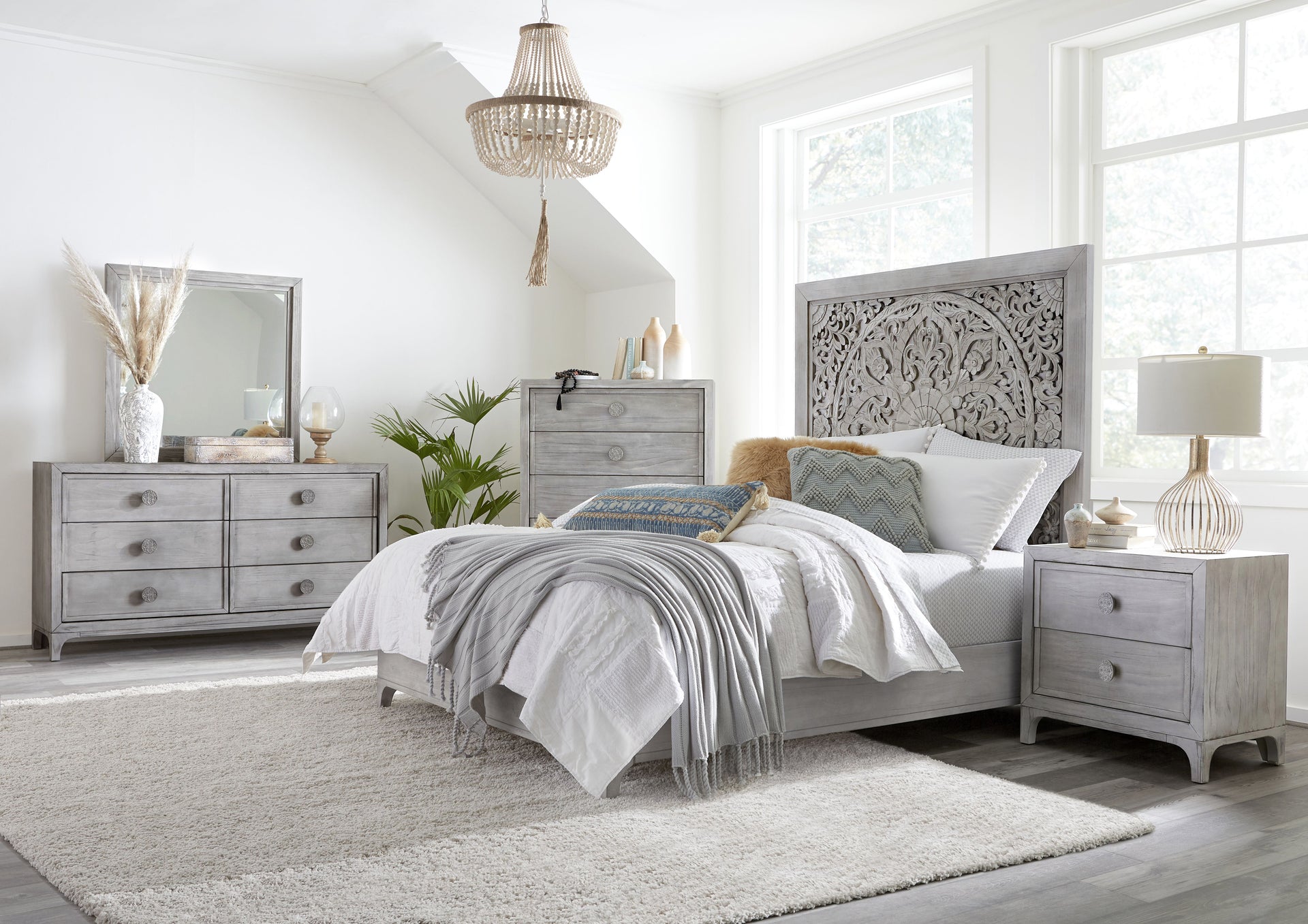 Boho Chic Six-Drawer Dresser in Washed White - What A Room