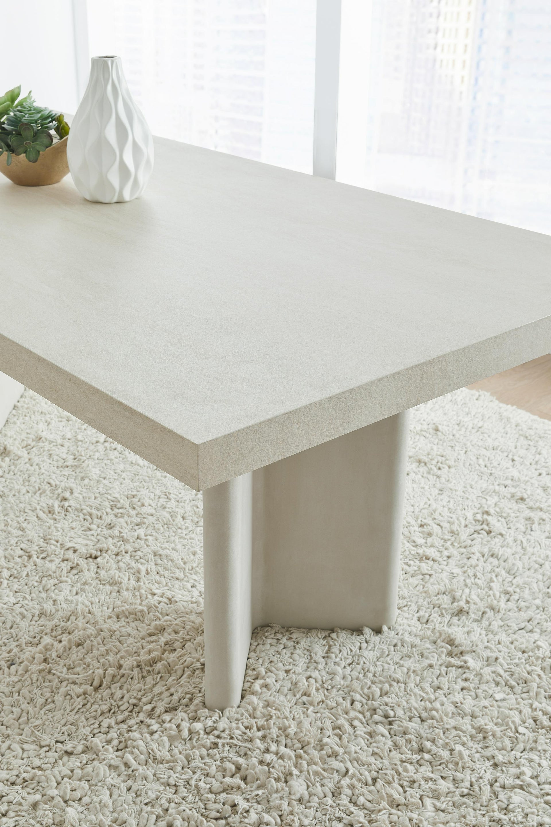 Caye Stone Top Double Pedestal Dining Table with Ivory Cement Base - What A Room