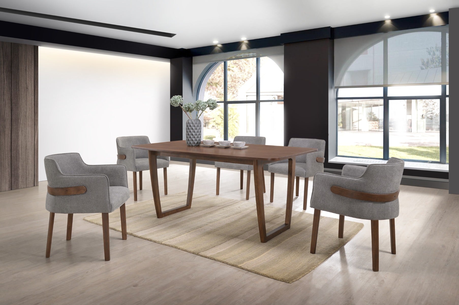 Modrest Jordan Modern Walnut & Grey Dining Set - What A Room