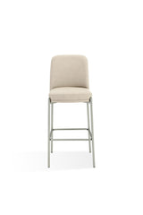 Dion Upholstered Bar Stool in Camel Synthetic Leather and Brushed Nickel Metal - What A Room