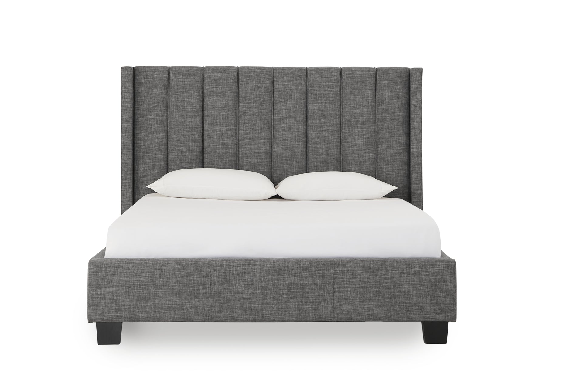 Palermo Upholstered Wingback Platform Bed in Dark Stone - What A Room