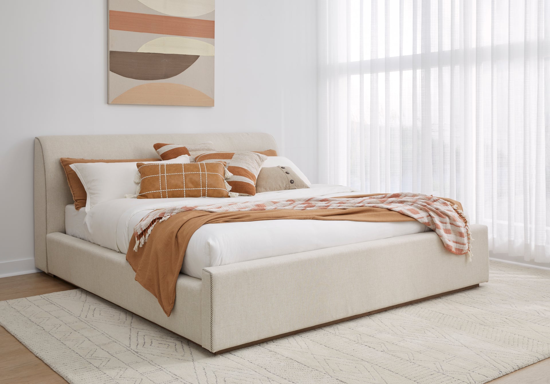 Louis Upholstered Platform Bed in Natural Linen - What A Room