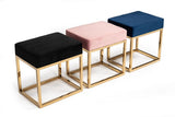 Modrest Downey Modern Blue Velvet & Gold Stool Ottoman - What A Room
