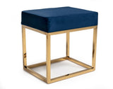 Modrest Downey Modern Blue Velvet & Gold Stool Ottoman - What A Room