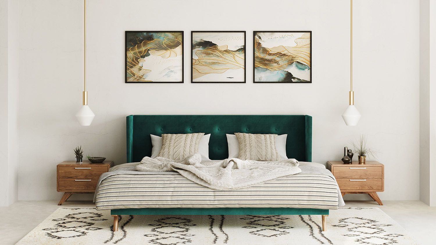 Nova Domus Durango Modern Green Fabric & Walnut Bed - What A Room