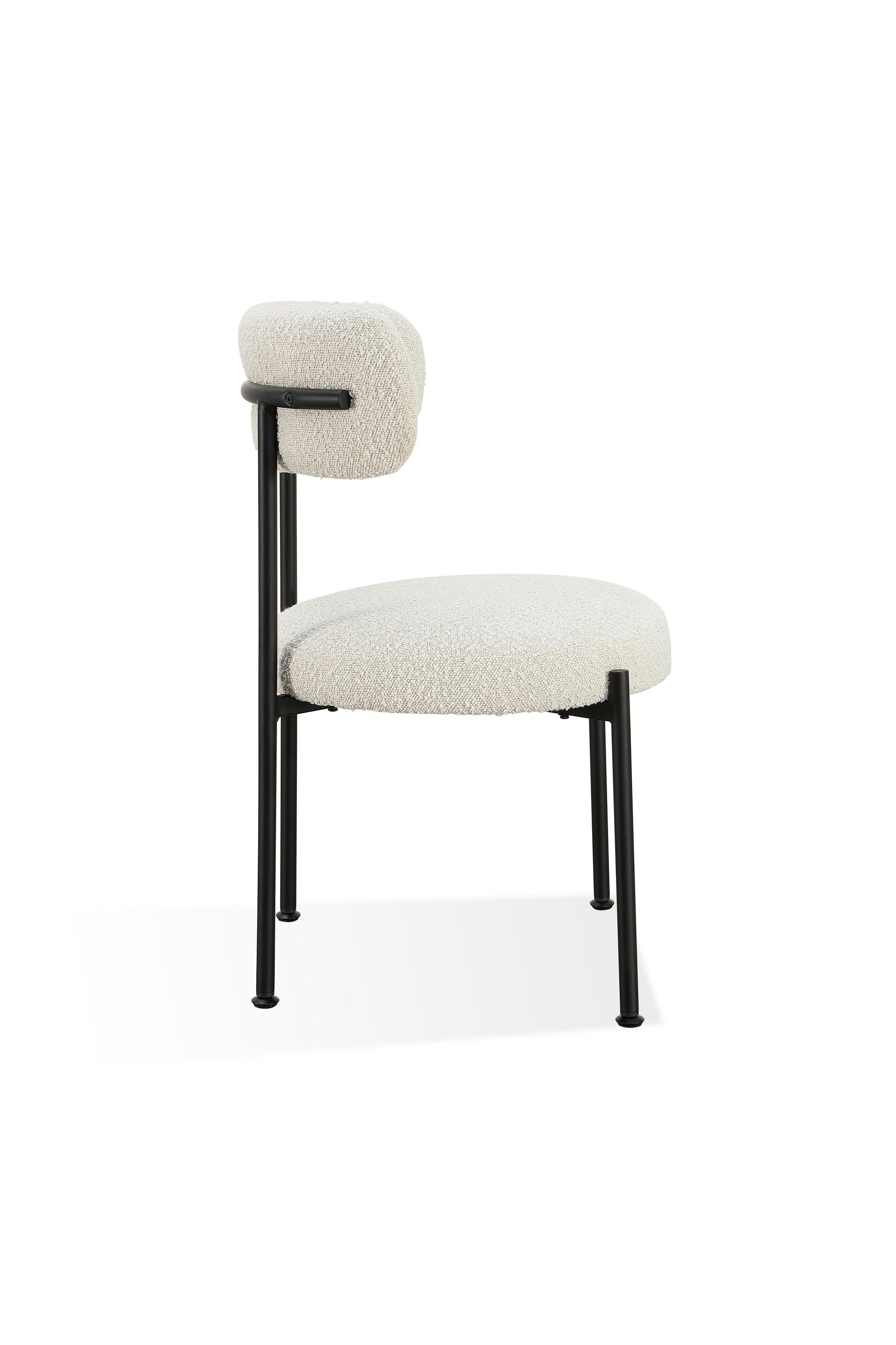 Aere Boucle Upholstered Metal Leg Dining Chair in Ivory and Black (Set of 2) - What A Room