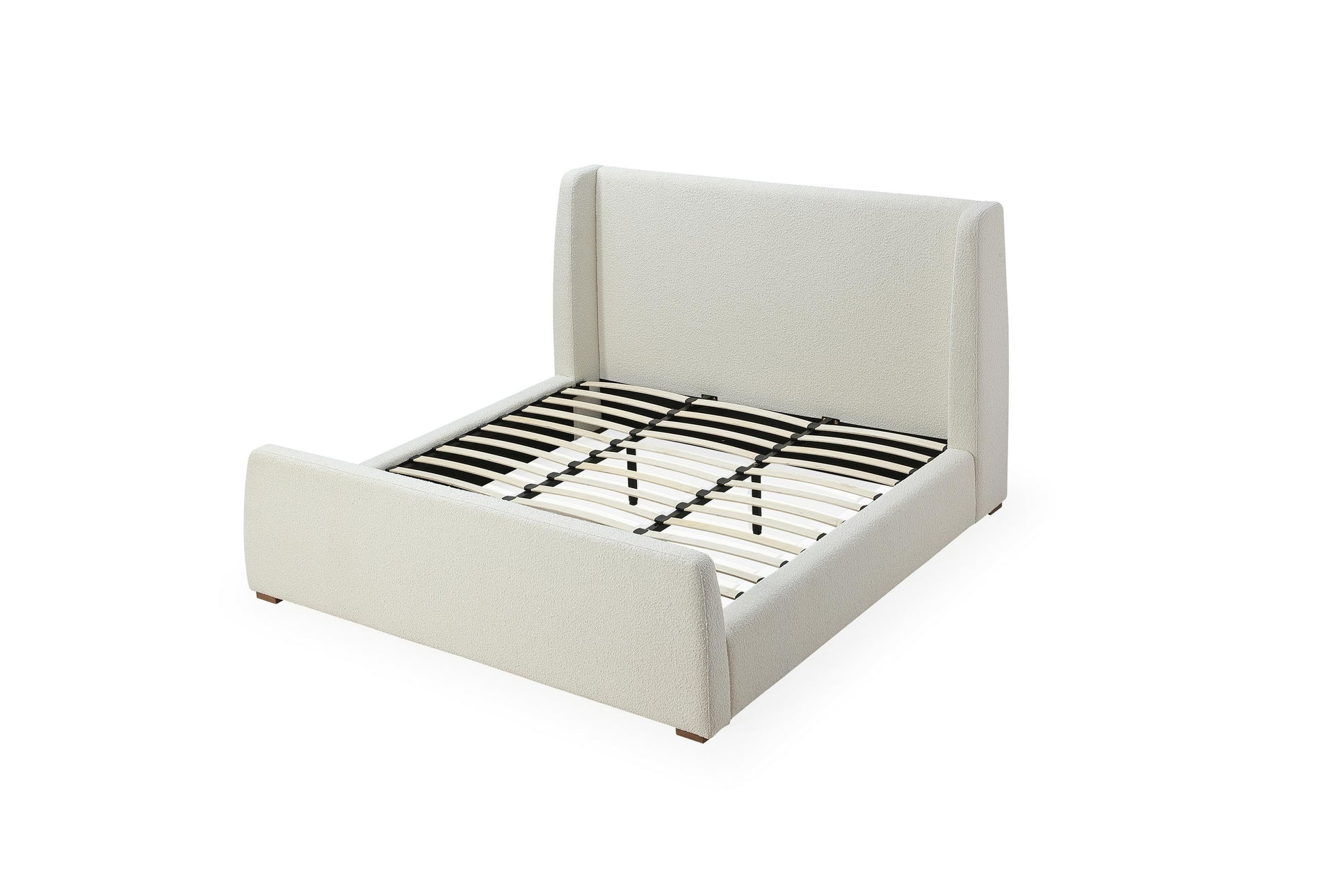 Presley Upholstered Wingback Platform Bed in Cottage Cheese Boucle - What A Room