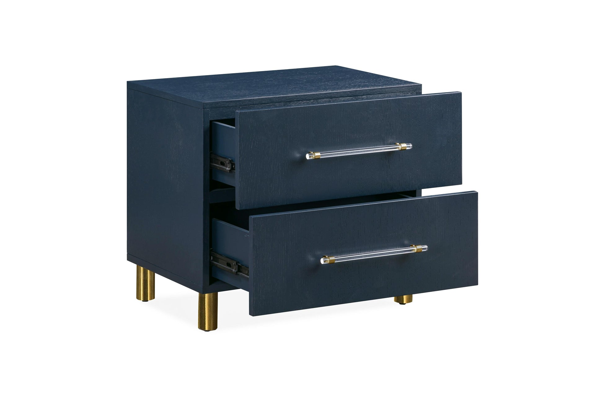 Argento Two Drawer USB Charging Nightstand in Navy Blue and Burnished Brass - What A Room