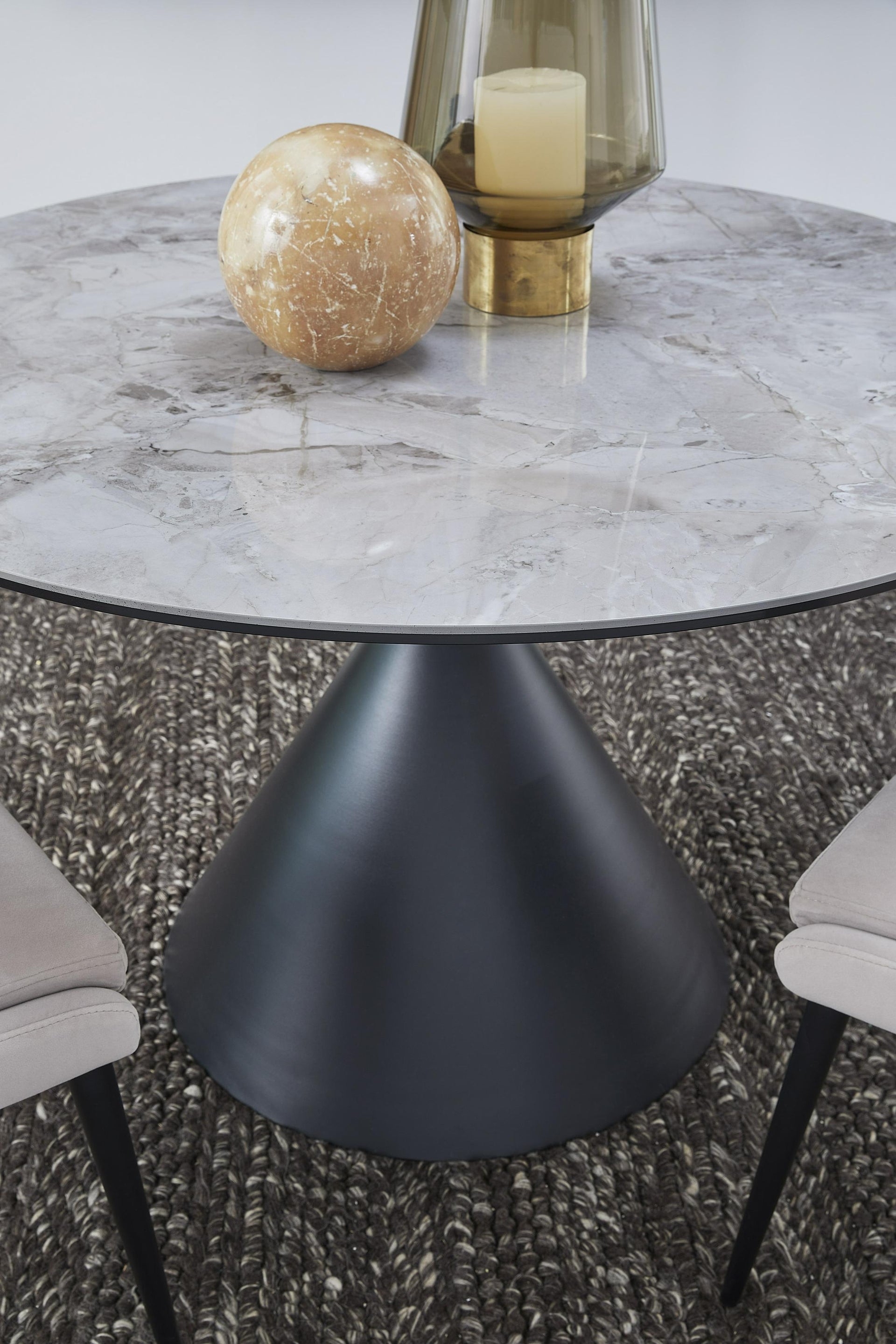 Winston Stone Top Metal Base Round Dining Table in Grigio - What A Room