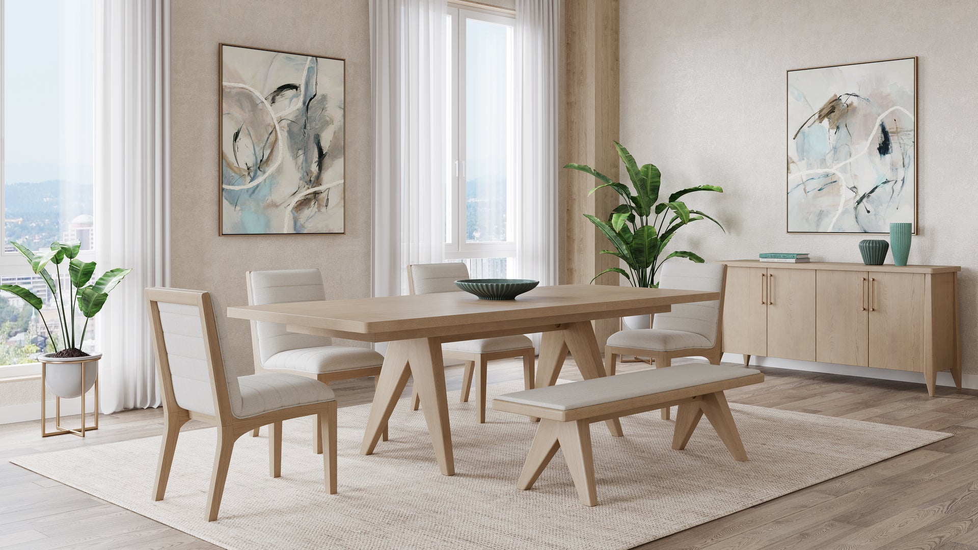 Sumire Upholstered Bench in Ginger and Natural Linen - What A Room