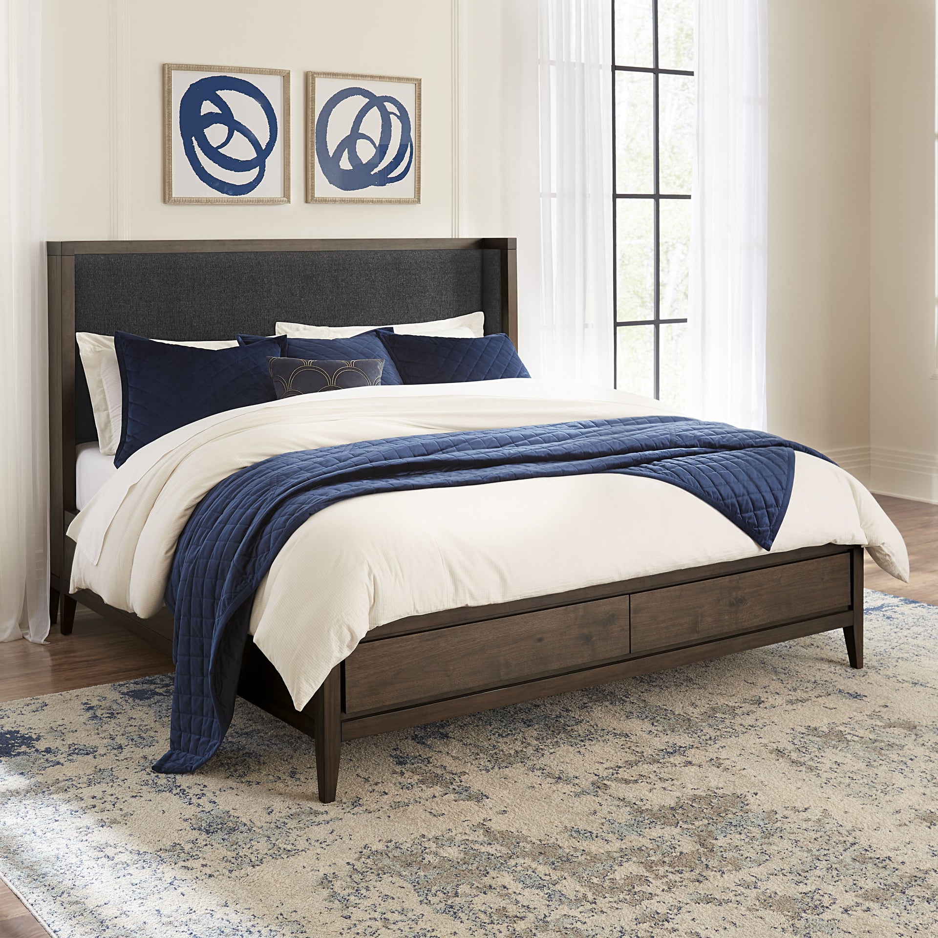 Boracay Upholstered Wingback Storage Bed in Wild Oats Brown - What A Room