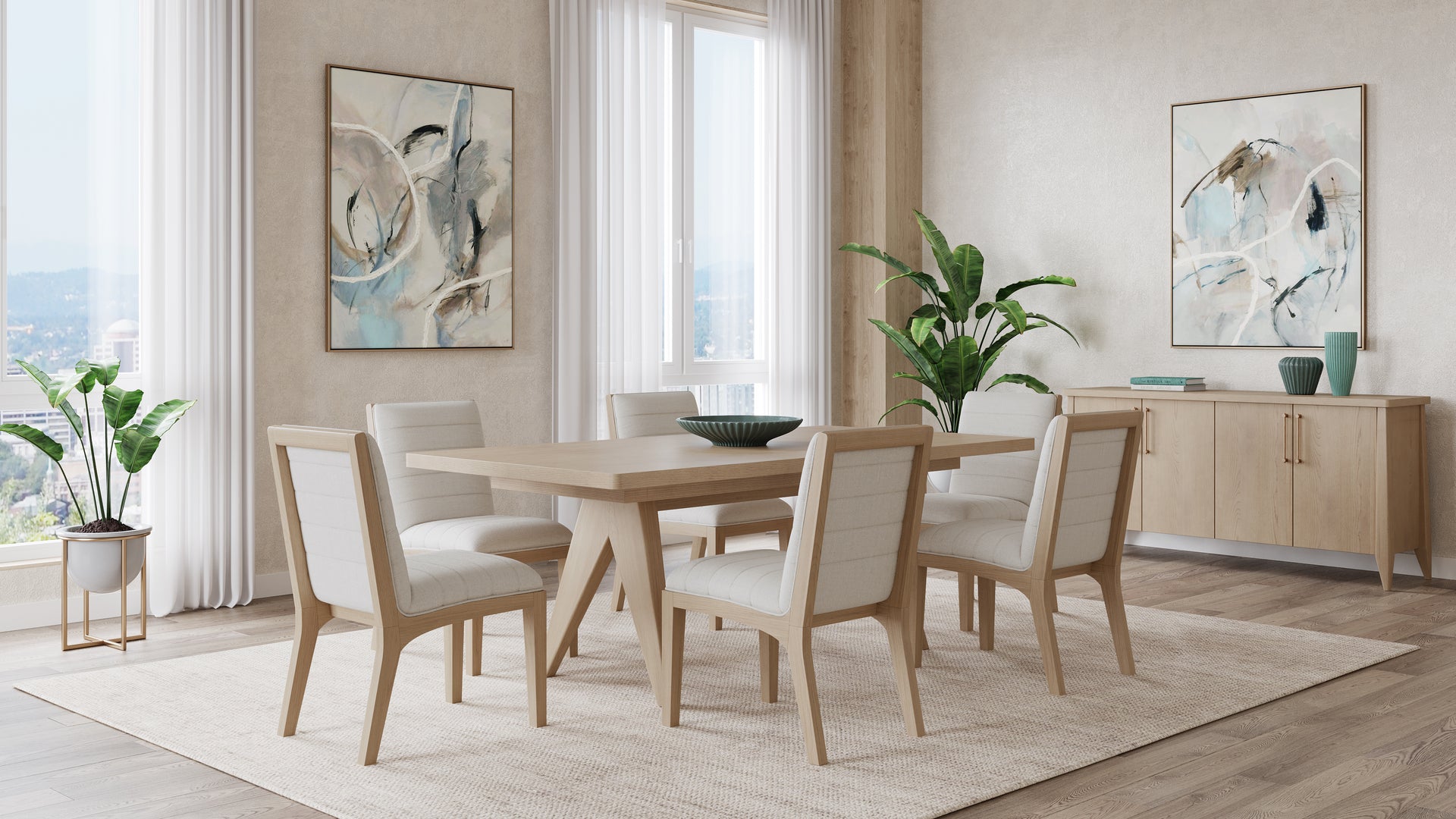 Sumire Solid Wood Dining Chair in Ginger and Natural Linen (Set of 2) - What A Room