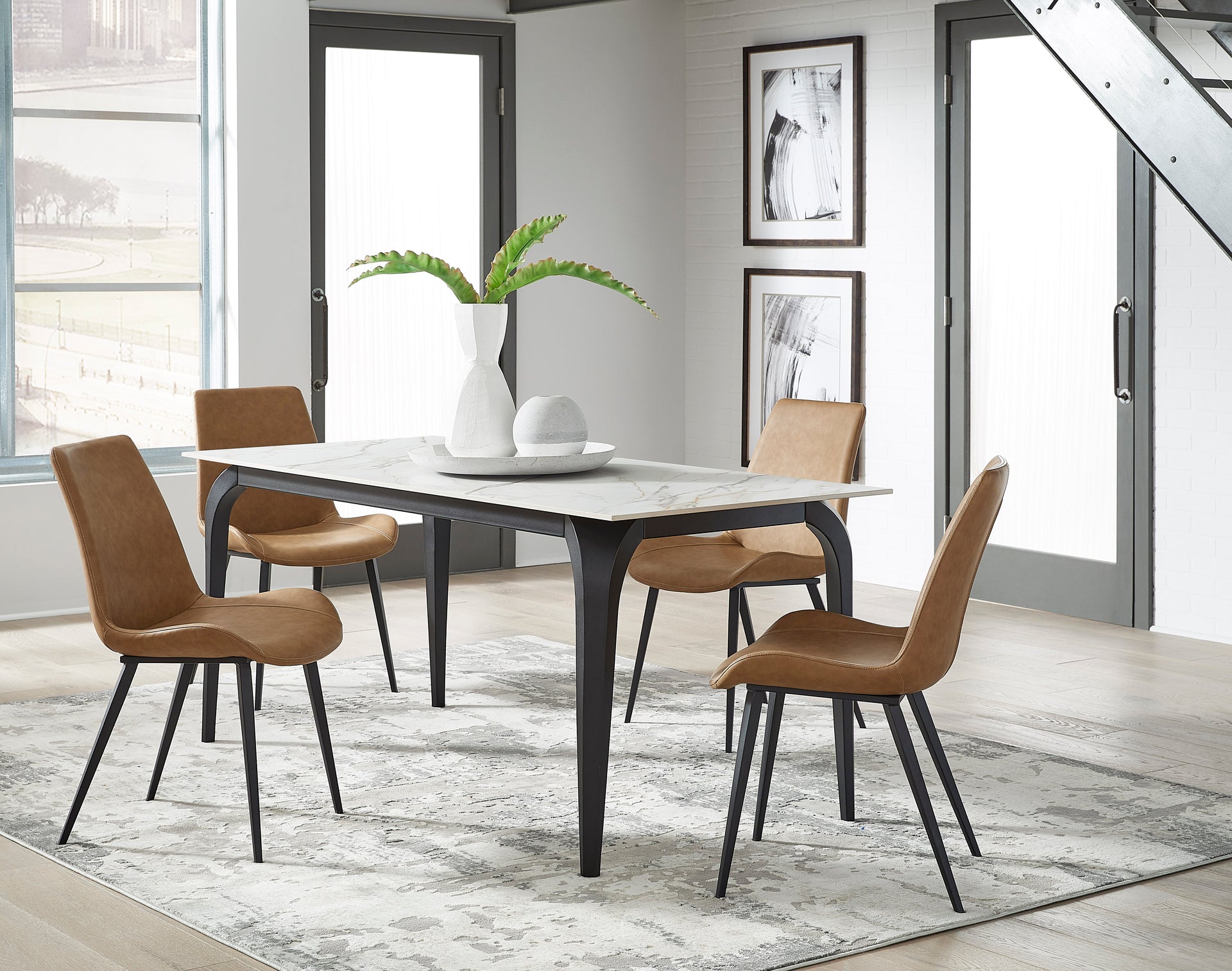 Nicoya Stone Top Rectangular Dining Table in Pumpkin Spice Stone and Black Metal - What A Room