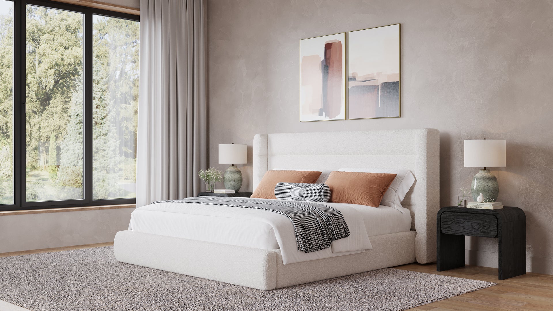 Frank Upholstered Wingback Platform Bed in Cottage Cheese Boucle - What A Room