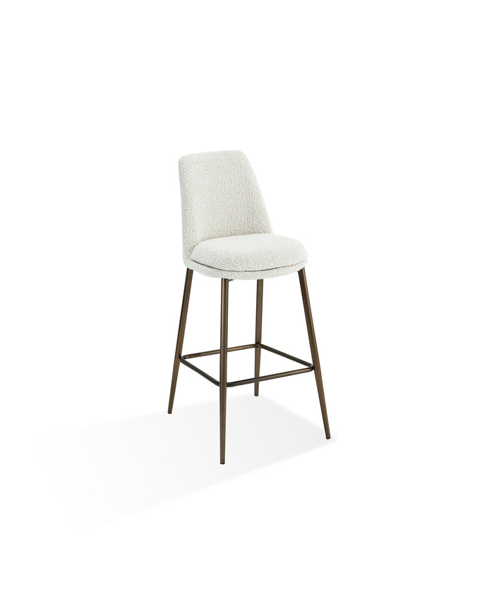 Wyatt Upholstered Bar Stool in Ricotta Boucle and Bronze Metal - What A Room