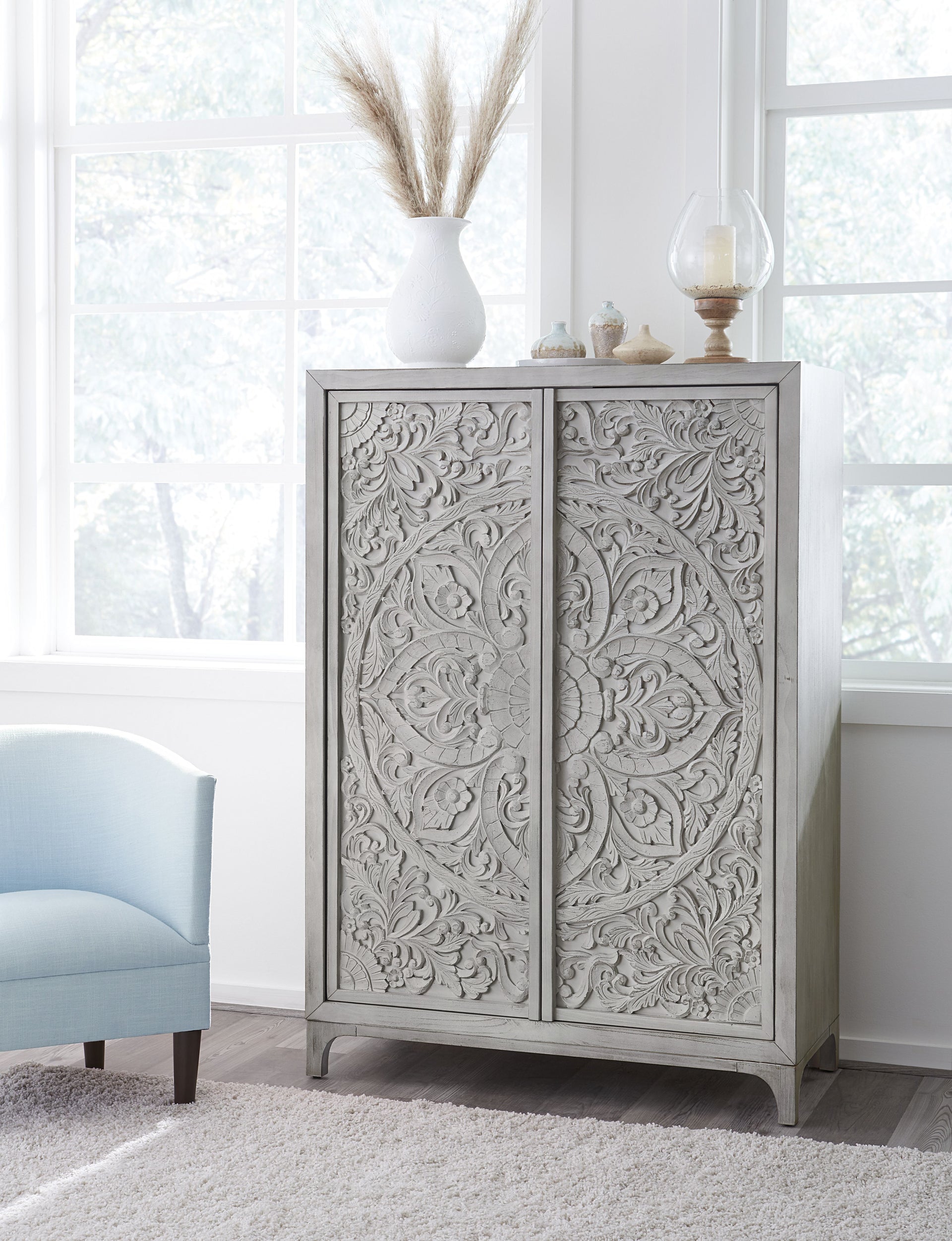 Boho Chic Wardrobe Chest in Washed White - What A Room